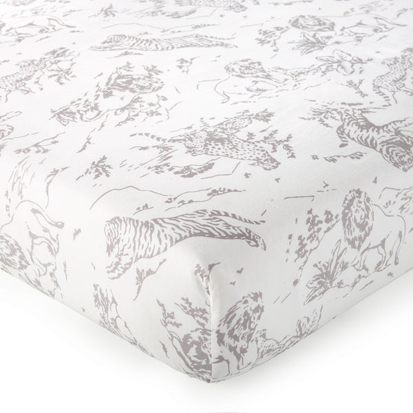 Heritage Grey Animal Organic Fitted Sheet