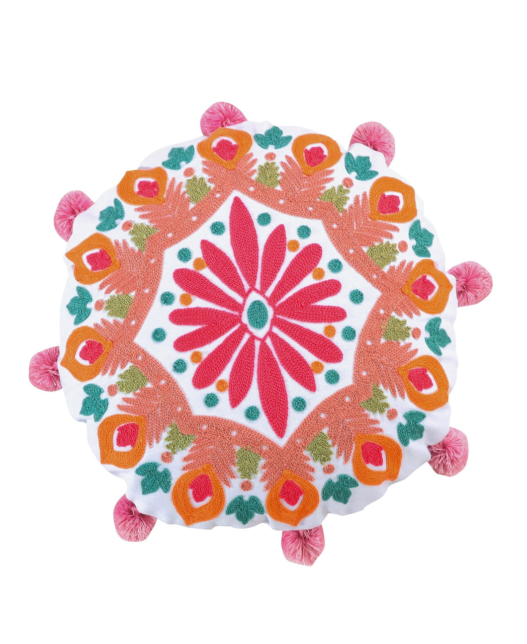 Lima Llama Round Crewel Pillow