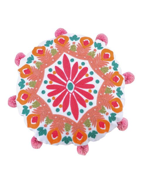 Lima Llama Round Crewel Pillow