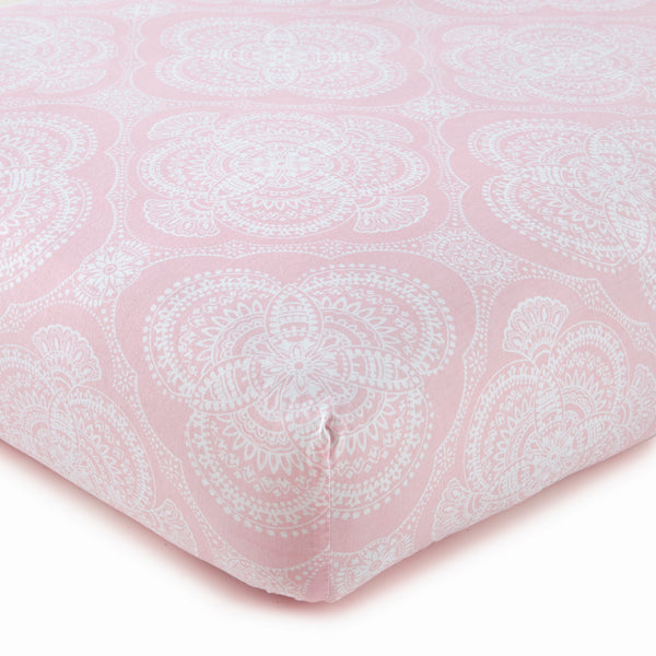 Willow Medallion Crib Fitted Sheet - Pink