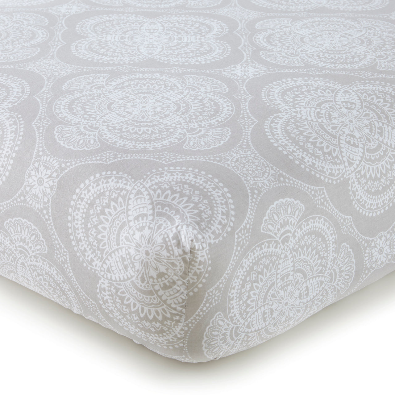 Willow Medallion Crib Fitted Sheet - Grey