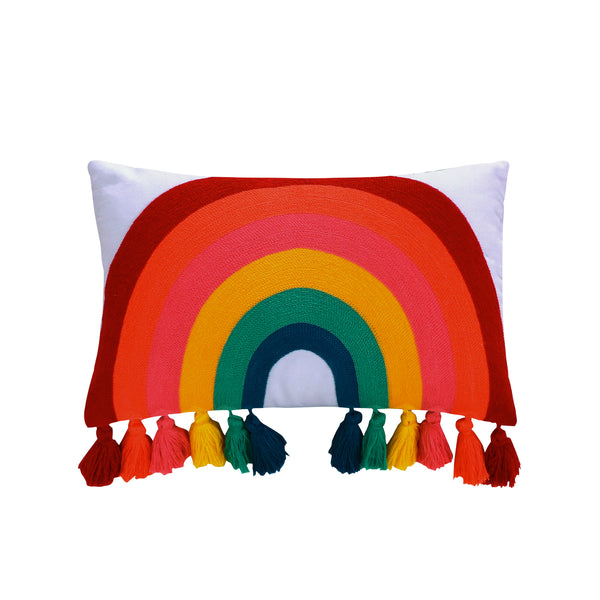 Chantal Rainbow Crewel Tassel Pillow